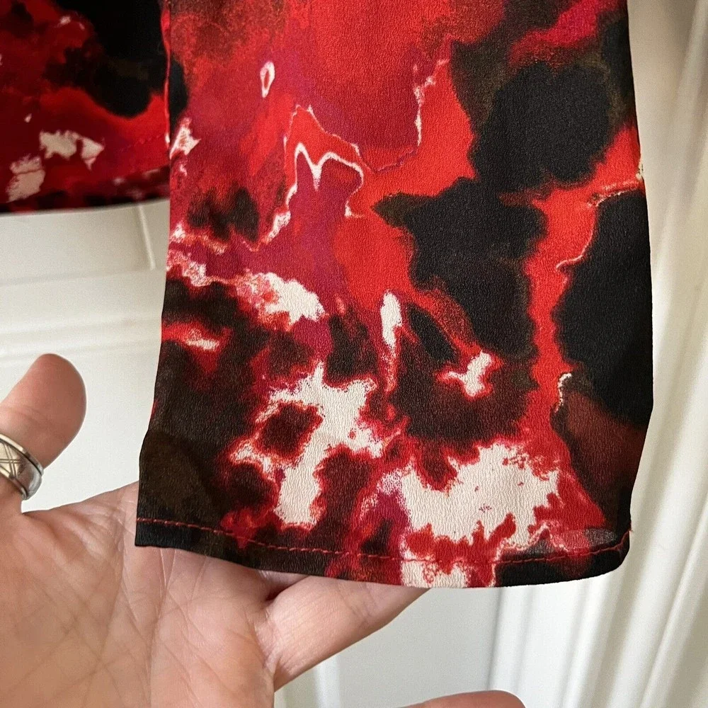 Vivienne Tam NWT Size 8 Red Black Draped Cowl Neck Long Sleeve Top Abstract Art - Picture 9 of 11